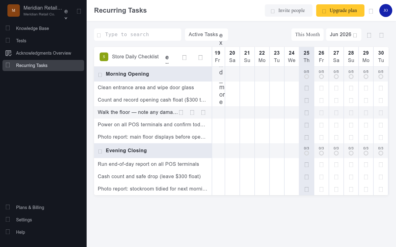 Task Location view showing the task list with the Create Task button